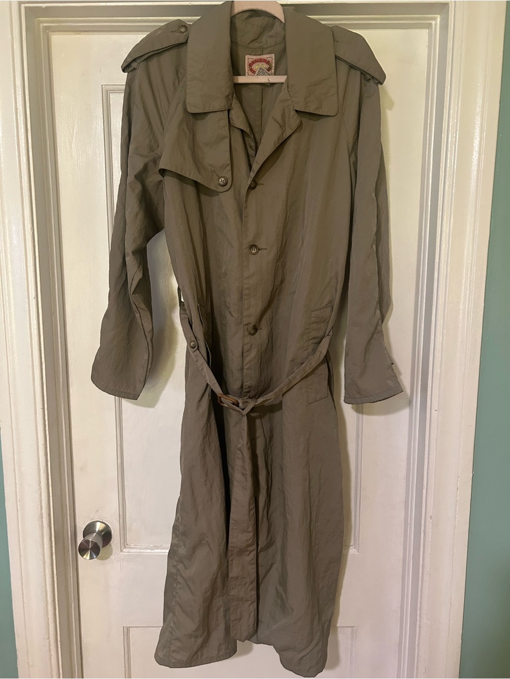 1980s era vintage Banana Republic Long Nylon Trench Coat with Belt
